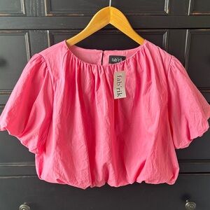 NWT Fab’rik size S ‘Megan’ Short Sleeved Bubble Blouse in Pink 100% Cotton